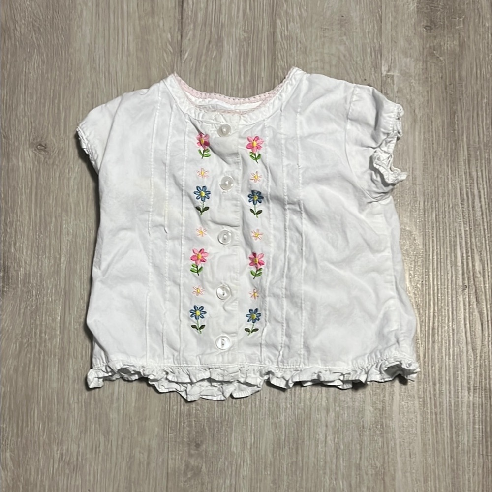 White Floral Embroidered Kids Top‎